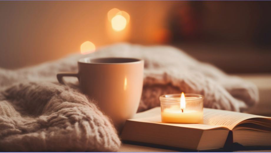 coffee cup and candle warm tones